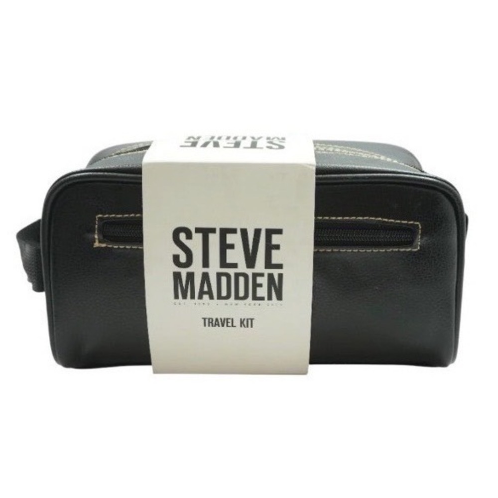 Steve Madden Travel Kit Men OS Black New Leather Dopp Kit Toiletry‎ Bag